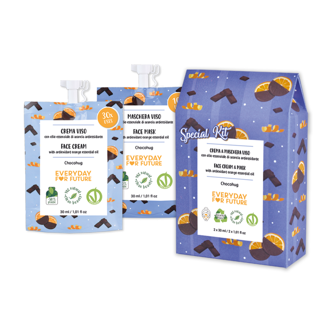 Special kit Chocohug composto da crema e Maschera Viso alla fragranza di arancia e cioccolato